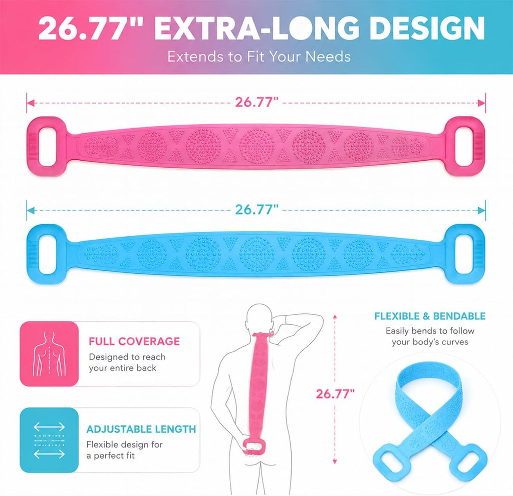 (Pack of 2) Silicone Back Scrubber for Shower - Exfoliating Body Brush (Random Color)