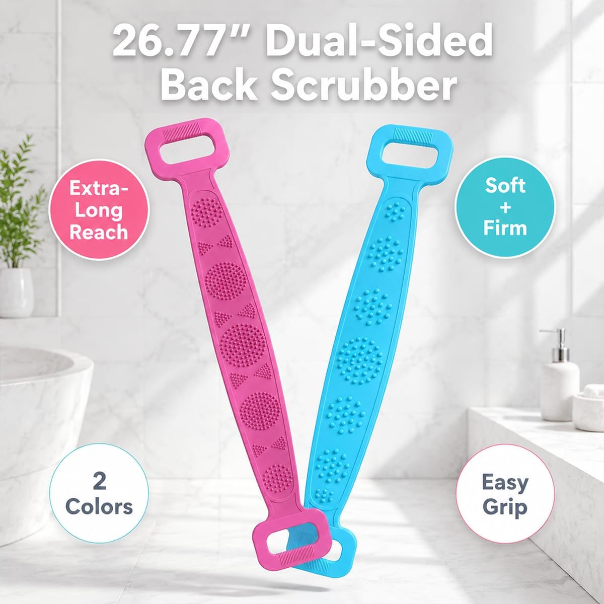 (Pack of 2) Silicone Back Scrubber for Shower - Exfoliating Body Brush (Random Color)