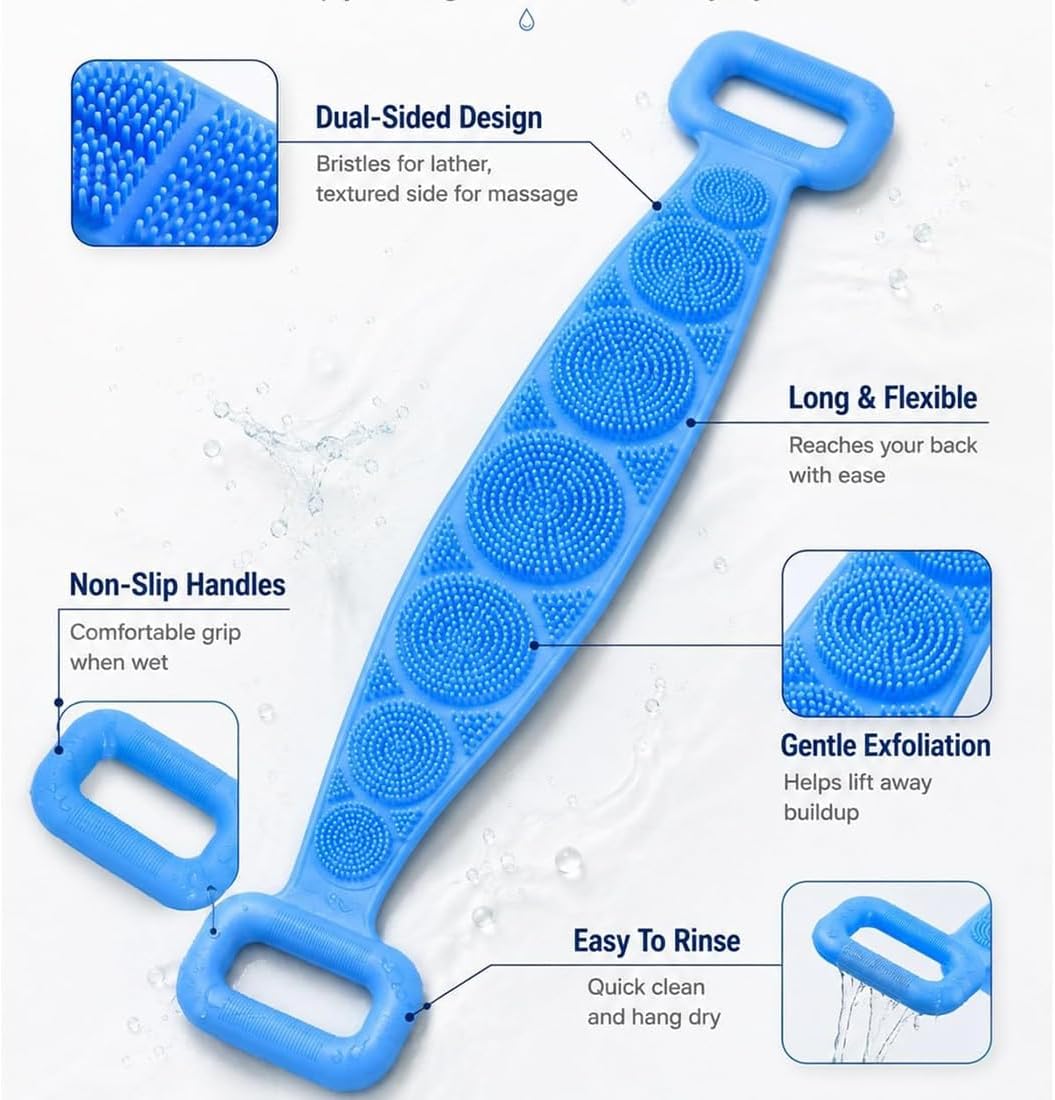 (Pack of 2) Silicone Back Scrubber for Shower - Exfoliating Body Brush (Random Color)