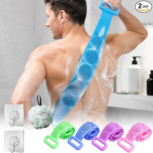 (Pack of 2) Silicone Back Scrubber for Shower - Exfoliating Body Brush (Random Color)